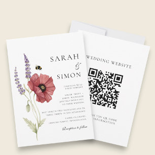 Papaver Lavendel Waterverf Bruiloft website QR Kaart