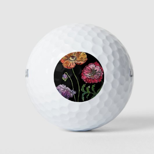  papaver op zwart Waterverf schilderen Golfballen (Voorkant)
