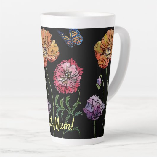  papaver op zwarte Waterverf Latte Mok (Rechterhoek)