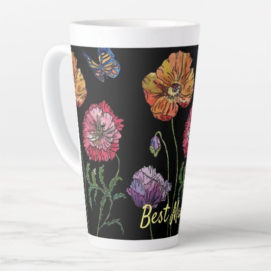  papaver op zwarte Waterverf Latte Mok (Linkerhoek)