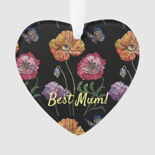  papaver op zwarte Waterverf Ornament (voorkant)