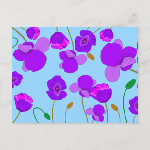 Papaver Poppy Lila op bleek-blauwe achtergrond Briefkaart