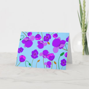 Papaver Poppy Lila op bleek-blauwe achtergrond Kaart