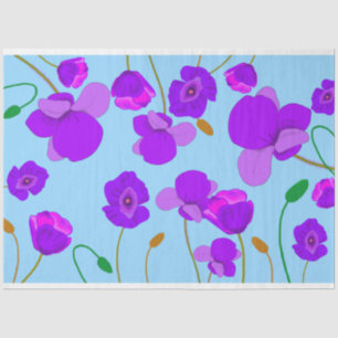 Papaver Poppy Lila op bleek-blauwe achtergrond Tissuepapier