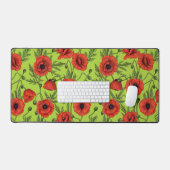 Papaver, rood en groen op limoengroen bureaumat (Keyboard & Muis)