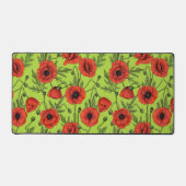 Papaver, rood en groen op limoengroen bureaumat (Voorkant)