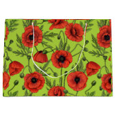 Papaver, rood en groen op limoengroen groot cadeauzakje (Voorkant)