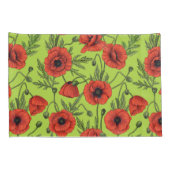 Papaver, rood en groen op limoengroen kussensloop (Achterkant-Rechts)