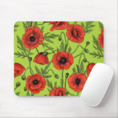 Papaver, rood en groen op limoengroen muismat (Met muis)