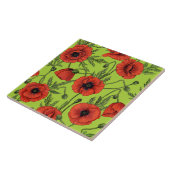 Papaver, rood en groen op limoengroen tegeltje (Zijkant)