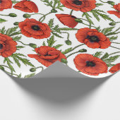 Papaver, rood en groen op wit cadeaupapier (Hoek)
