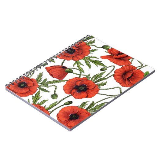 Papaver, rood en groen op wit notitieboek (Linkerzijde)