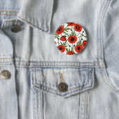 Papaver, rood en groen op wit ronde button 5,7 cm (In situ)
