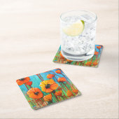 papaver vierkante kartonnen onderzetter (Insitu)