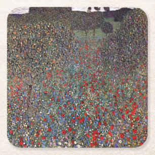 Papaverbloem, Gustav Klimt Vierkante Kartonnen Onderzetter