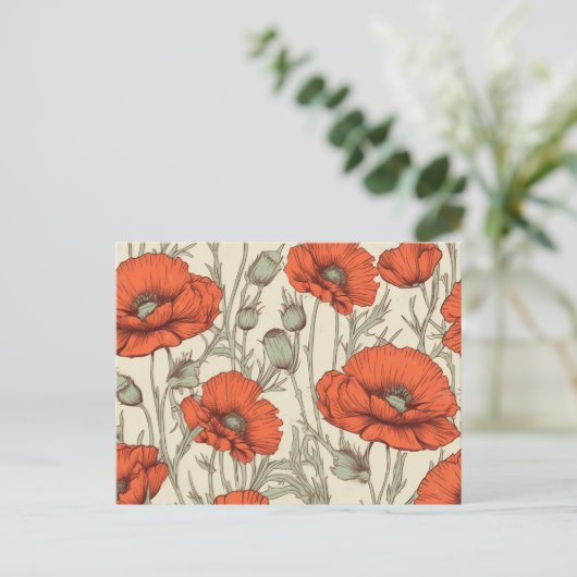 papaverbloemen briefkaart (Staand voorkant)