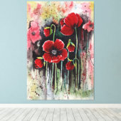 papaverbloemen in Waterverf Canvas Afdruk (Insitu (Houten vloer))