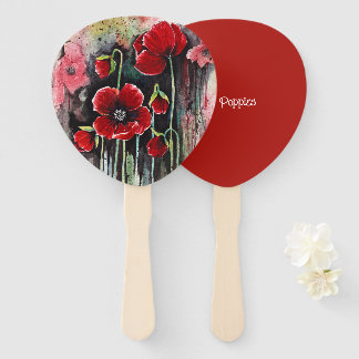 papaverbloemen in Waterverf Handwaaier