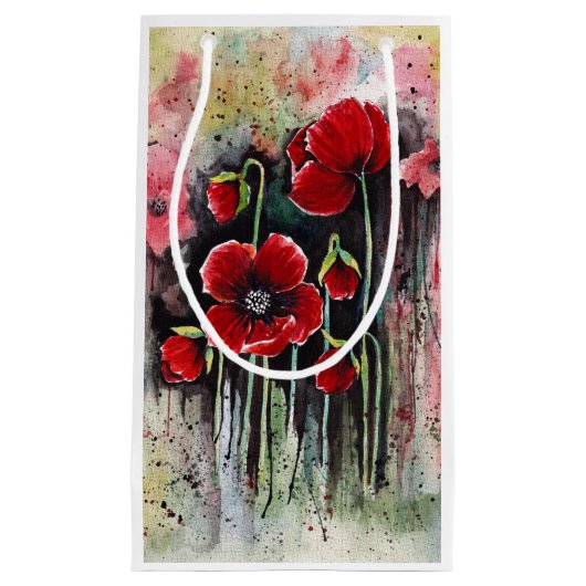 papaverbloemen in Waterverf Klein Cadeauzakje (Voorkant)