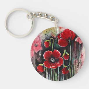 papaverbloemen in Waterverf Sleutelhanger