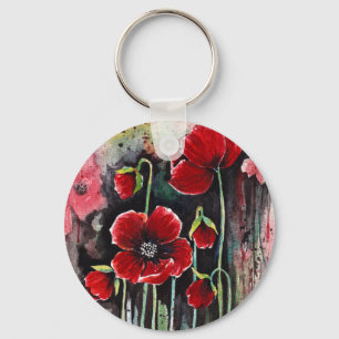 papaverbloemen in Waterverf Sleutelhanger