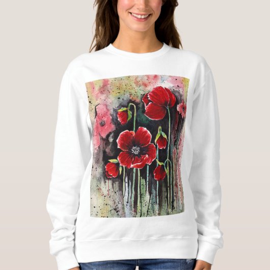 papaverbloemen in Waterverf Trui (Voorkant)