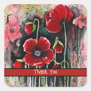 papaverbloemen in Waterverf Vierkante Sticker