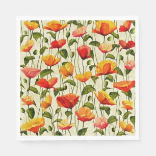 Papaverpatroon, rood en geel, servet
