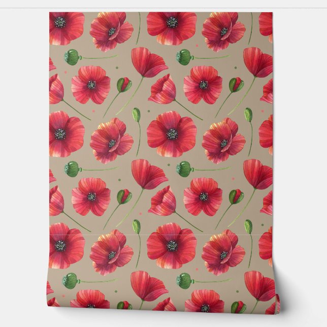 Papavers Behang (Afrollen)