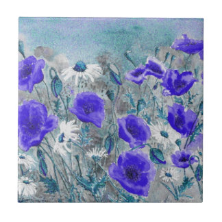 "Papavers blauw"-tegel Tegeltje