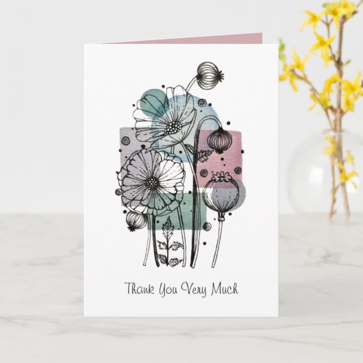 Papavers doedelen in inkt en Waterverf Kaart (Gele Bloem)