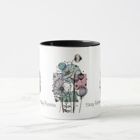 Papavers doedelen in inkt en Waterverf koffie Mok (Midden)