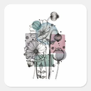 Papavers doedelen in inkt en Waterverf Sticker