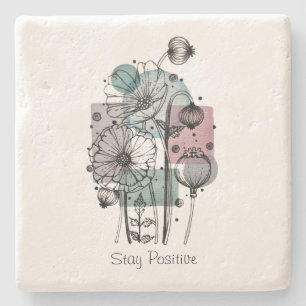 Papavers donker in inkt en Waterverf Stenen Onderzetter