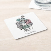 Papavers donker in inkt en Waterverf Vierkante Kartonnen Onderzetter (Schuin)