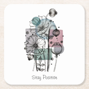 Papavers donker in inkt en Waterverf Vierkante Kartonnen Onderzetter