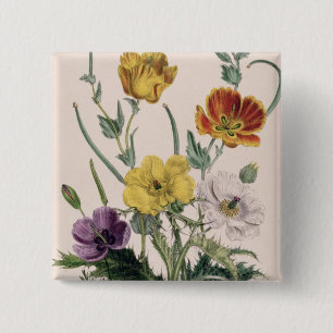 papavers en annemonen vierkante button 5,1 cm