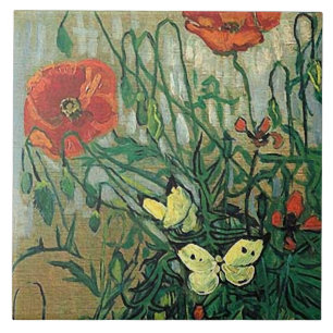 Papavers en Butterflies Van Gogh Fine Art Tegeltje