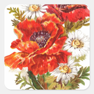Papavers en mazen vierkante sticker