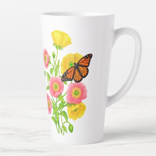 Papavers en vlinders Fine Art Latte Mok (Rechts)