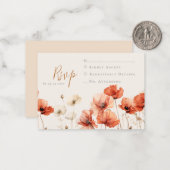 Papavers en Wildbloemen Bruiloft RSVP Notitiekaartje (Voorkant / Achterkant in situ)