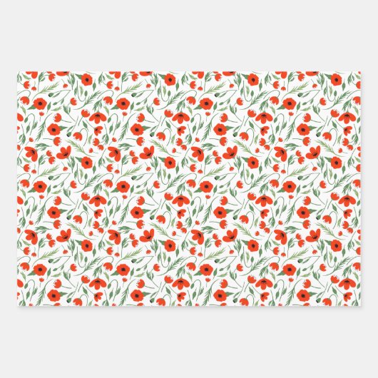  papavers, gemengd, Floral Pattern & Polka Dots Inpakpapier Vel (Voorkant)