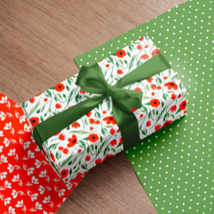 papavers, gemengd, Floral Pattern & Polka Dots Inpakpapier Vel