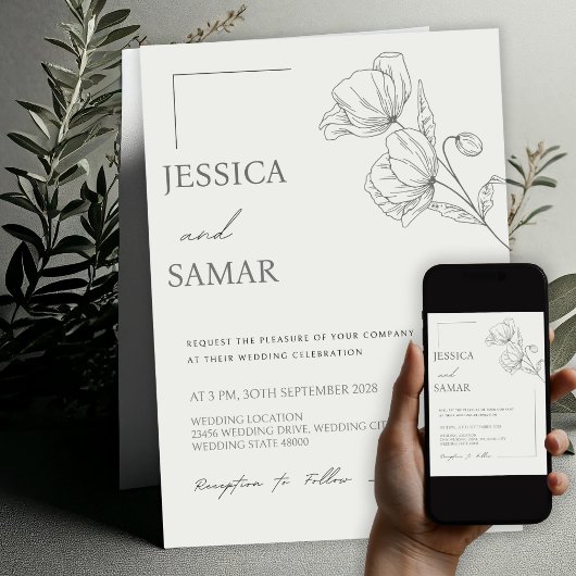 Papavers in Bloom Bruiloft Uitnodiging