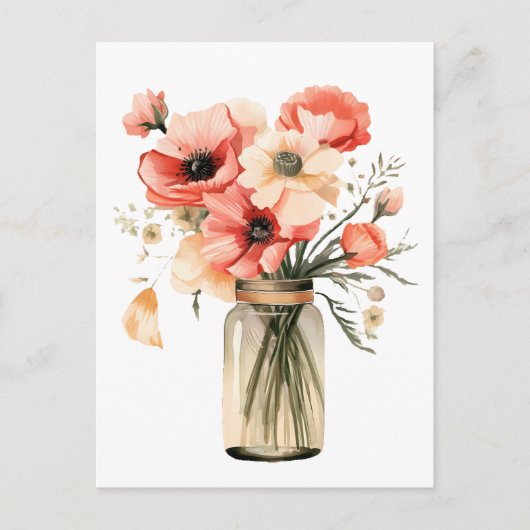 Papavers in een metselaarpot briefkaart (Voorkant)