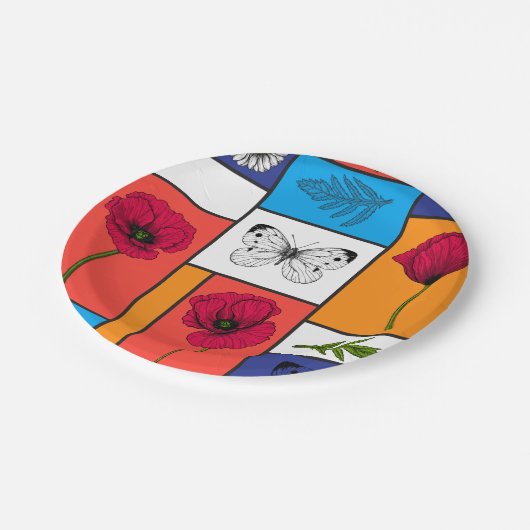 Papavers in kleurrijke dozen papieren bordje (Gekanteld)