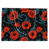 Papavers, rood en blauw op zwart groot cadeauzakje (Achterkant)