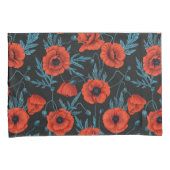 Papavers, rood en blauw op zwart kussensloop (Voorkant-Rechts)