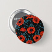 Papavers, rood en blauw op zwart ronde button 5,7 cm (Voorkant /achterkant)