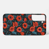Papavers, rood en blauw op zwart samsung galaxy hoesje (Achterkant horizontaal)